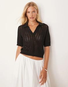 Футболка Brave Soul Pointelle с воротником черного цвета