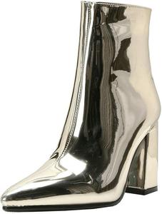 Женские короткие ботильоны LUXMAX с острым носком и массивным каблуком из лакированной кожи, Gold