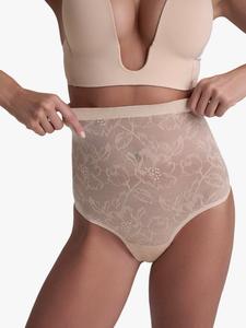 Кружевное утягивающее стринги с высокой талией Bye Bra, Beige