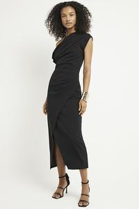 Платье миди с асимметричным запахом и драпировкой River Island, черный