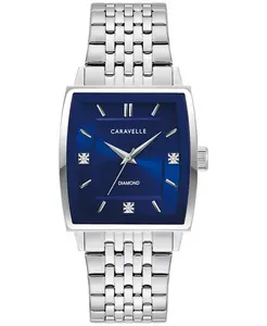 Мужские классические наручные часы 33 мм со стальным браслетом и бриллиантовыми вставками Caravelle
