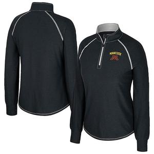 Женский черный топ Minnesota Golden Gophers Bikram Raglan с четвертью молнии Colosseum