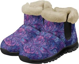 Женские легкие зимние ботинки с утеплителем, теплые, мягкие, удобные, с нескользящей подошвой, для зимы, на каждый день, ботильоны до щиколотки, размер 36-41, черная подошва Quxjehoe, Purple Flowers