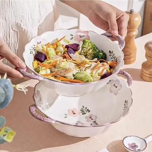 Ceramics Набор керамических мисок и тарелок для дома, 2025 New Stylish, 2 предмета, суповая чаша с двумя ручками 24 см