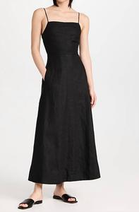 Льняное платье с открытой спиной и кружевом черного цвета Enza Costa