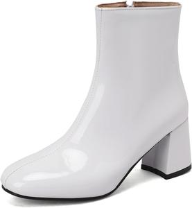 Стильные женские ботильоны с квадратным носком, широкой посадкой и блоковым каблуком Renessmi, White 1