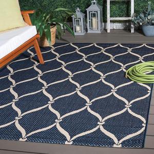 Ковер для помещений и улицы SAFAVIEH, 161 x 232 см,  Courtyard Collection Navy/Beige CY6654 водонепроницаемый, легко чистится, для патио, заднего двора, прихожей