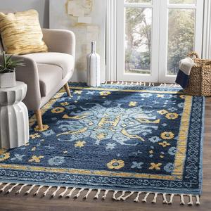 Ковер SAFAVIEH, 244 x 305 см, - коллекция Kenya - большой - синий и gold, ручная вязка из шерсти, дизайн с кистями, идеально для гостиной, спальни, столовой (KNY112A)