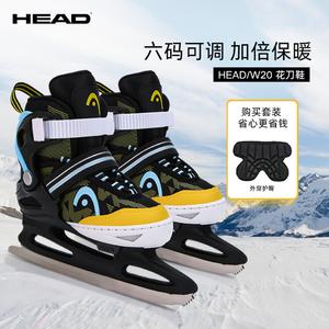 HEAD Детские коньки для фигурного катания, регулируемые, с утеплением, для начинающих, с лезвиями и усиленным защитным шортом, черные, размер S