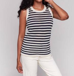 Полосатый свитер без рукавов с декоративной вязкой в морском стиле CHARLIE B, Nautical