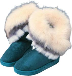 Женские зимние термо-сапоги с искусственным мехом и помпоном, с теплой пушистой подкладкой, противоскользящие, для прогулок на улице ODUODU, Green