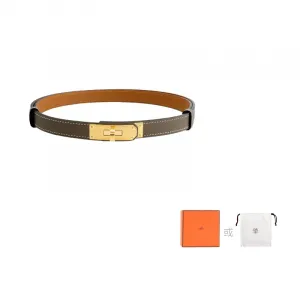 HERMES Ремень из телячьей кожи Эпсом для женщин слоновая кость золотисто-коричневый, Elephant Gray/Gold Brown