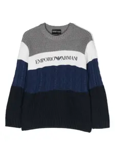 Полосатый джемпер с логотипом Emporio Armani Kids, серый