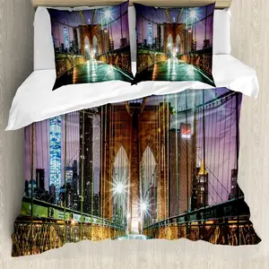 Пододеяльник ABAKUHAUS Landscape, American Bridge, с защитой от клещей, подходит для аллергиков, с наволочками, 200 x 200 см - 80 x 80 см, фиолетово-коричневый Abakuhaus