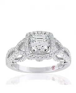 Кольцо Suzy Levian из стерлингового серебра с кубическим цирконием огранки "ашер" в центре Suzy Levian New York, white