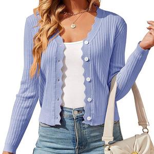 Женский легкий вязаный кардиган с V-образным вырезом и длинными рукавами на пуговицах Clearflower, Sky Blue