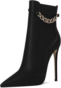 Женские ботильоны YDN с заостренным носком, на высокой шпильке, с цепочкой и эластичной молнией, праздничные туфли, размеры 4-15 US, Black