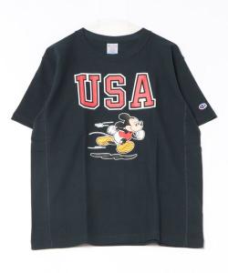 Футболка с коротким рукавом, ткань с обратным плетением Champion, принт Микки Маус, темно-синий