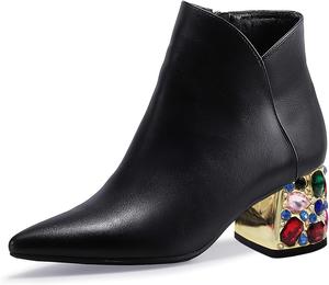 Женские классические ботильоны YDN с закрытым носком и острым каблуком, молниями, V-образным вырезом, стразы, низкий блочный каблук, обувь для работы и повседневного ношения, размеры US 4-15, Black