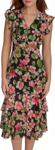 Женское шифоновое платье Tommy Hilfiger Hi Lo с рукавами-крылышками, V-образным вырезом и оборками, Black Floral Combo