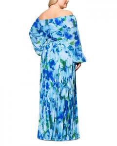 Платье из плиссированного шифона Xscape, синий