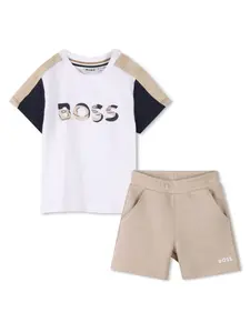Комплект из футболки и шортов с логотипом BOSS Kidswear, белый