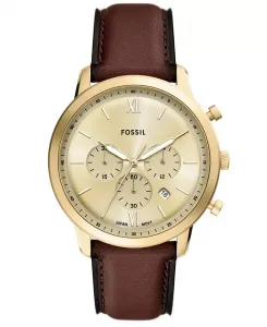 Мужские часы Neutra Chronograph с коричневым кожаным ремешком, 44 мм Fossil