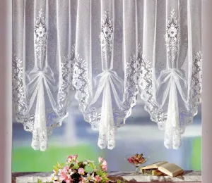 Шторы Heimtexland с высокой сборкой, белые, с присборенной лентой, прозрачным кружевом, тип 10, высота 120 см, уже собраны - 6 арок, декоративная ширина 300-360 см heimtexland
