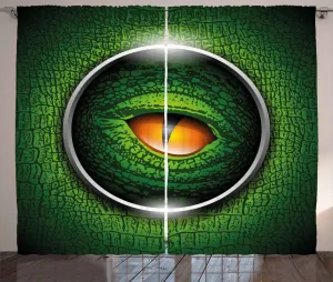 Штора для спальни ABAKUHAUS Rustic Eye Curtain, вибрирующая, с изображением реалистичной рептилии, со сборками, петлями и крючками, 280 x 225 см, цвет: оранжевый, зеленый, серый Abakuhaus