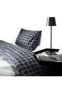 Женское постельное бельё из 100% хлопка в клетку с пододеяльником и наволочками Cofi, чёрный, серый, белый 155x200 см