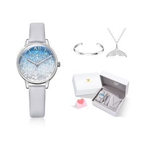 Disney Женские часы с кварцевым механизмом на искусственной кожаной ленте и голубым циферблатом