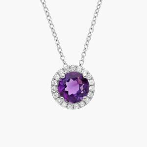 Подвеска Halo с аметистом и бриллиантами из 14-каратного белого золота (7 мм) Blue Nile