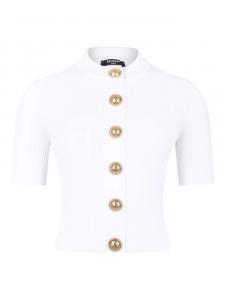 Топ Balmain в рубчик с пуговицами, белый
