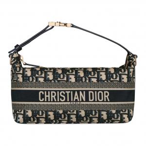 DIOR Женская сумка-клатч среднего размера из технической ткани с кожаной вставкой синего и бежевого цветов