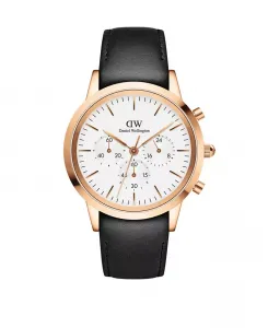 Мужские часы Iconic Chronograph Sheffield с черным кожаным ремешком, 42 мм Daniel Wellington