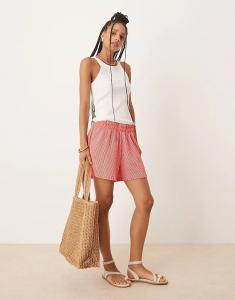 Шорты Gina Tricot из сирсакера в красную и белую полоску