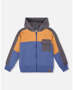 Детская флисовая толстовка на молнии, синий цвет, с цветными блоками - для малышей/детей Deux par Deux, Blue