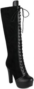 Женские высокие сапоги до колена из искусственной замши на платформе с острым носком и эластичной вставкой JMdfcqer, Black