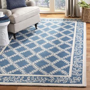 Ковер SAFAVIEH, 115 x 176 см, Chelsea Collection, Navy & Creme, ручной работы в стиле French Country из шерсти, идеален для помещений с высокой проходимостью: прихожая, гостиная, спальня (HK230N)