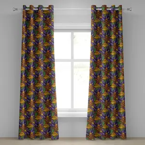 Шторы на люверсах ABAKUHAUS с цветочным рисунком, ярким цветочно-ботаническим рисунком Мать-Земля, тропики, экзотические, фанки, декоративные двухпанельные шторы, 280 см x 245 см, цвет: бархатцы, фиолетовый, пурпурный Abakuhaus