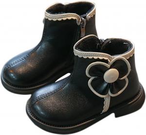 Демисезонные ботинки для девочек с меховой подкладкой, зимние теплые ботиночки, детская обувь из искусственной кожи, короткие ботинки для улицы, размер 15M-10T Zzalalana, Black