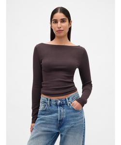 (W) Современная футболка с вырезом-лодочкой