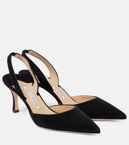 Кариолин 70 замшевые босоножки на шпильке с открытой пяткой Manolo Blahnik, 0015 Blck