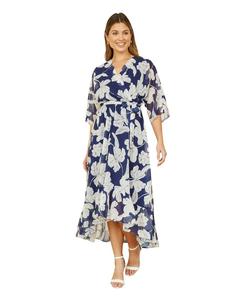 Женское платье-кимоно с рукавами миди и асимметричным подолом, запахивающееся Yumi, Navy