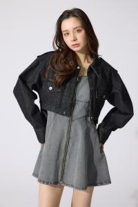 Джинсовая куртка с поясом Rienda, цвет Black