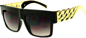 Дизайнерские солнцезащитные очки в стиле ретро-винтаж с золотыми и серебряными металлическими дужками и плоской верхней частью MODA, Gold,silver