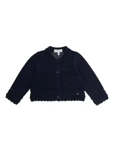 Кардиган открытой вязки с оборками Emporio Armani Kids, синий