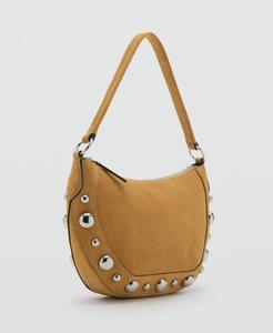 Женская замшевая сумка среднего размера с заклепками MANGO, Mustard