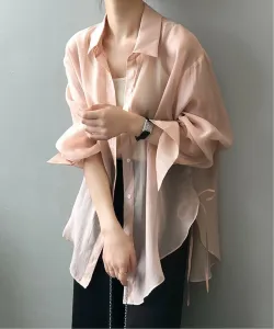 Блузка в корейском стиле с боковыми завязками, прозрачная, с защитой от УФ-излучения Aimoha - Select -, цвет Pink