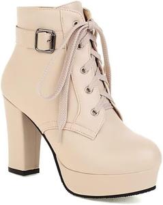 Женские ботильоны MFairy с блочным каблуком, элегантные с высоким каблуком, на шнуровке и с пряжкой, Beige